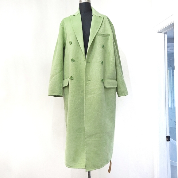 Reformation Sustainable Hayden Green Double Breasted Long Wool Coat - Picture 4 of 16